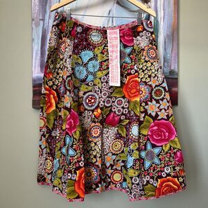Oilily Sz 44 Limited Edition Floral Velvet Cotton Skirt Gorgeous EXCELLENT
